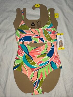 Hurley Small Women’s One-Piece Swimsuit - Pink, Green, Blue Multi